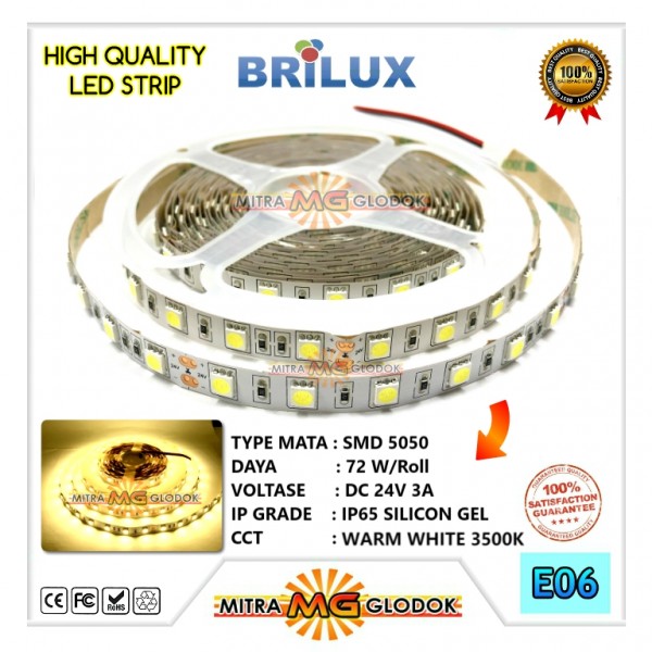 LED Strip Brilux SMD 5050 Mata Besar DC 24V | IP 20 - Indoor - Warm White / Putih Kuning